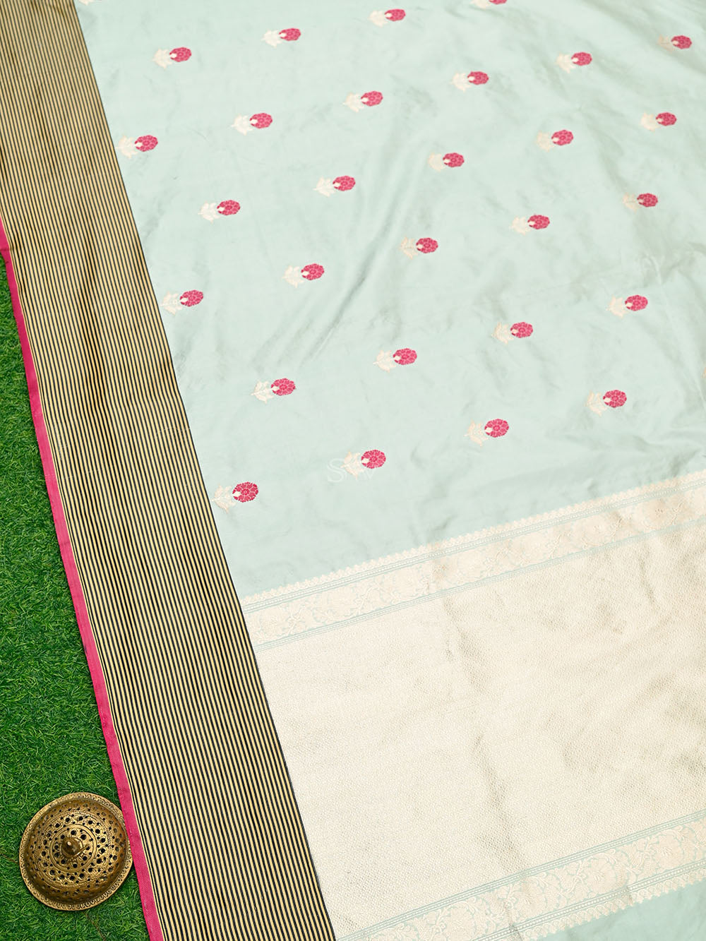 Mint Green Meenakari Katan Silk Handloom Banarasi Saree - Sacred Weaves