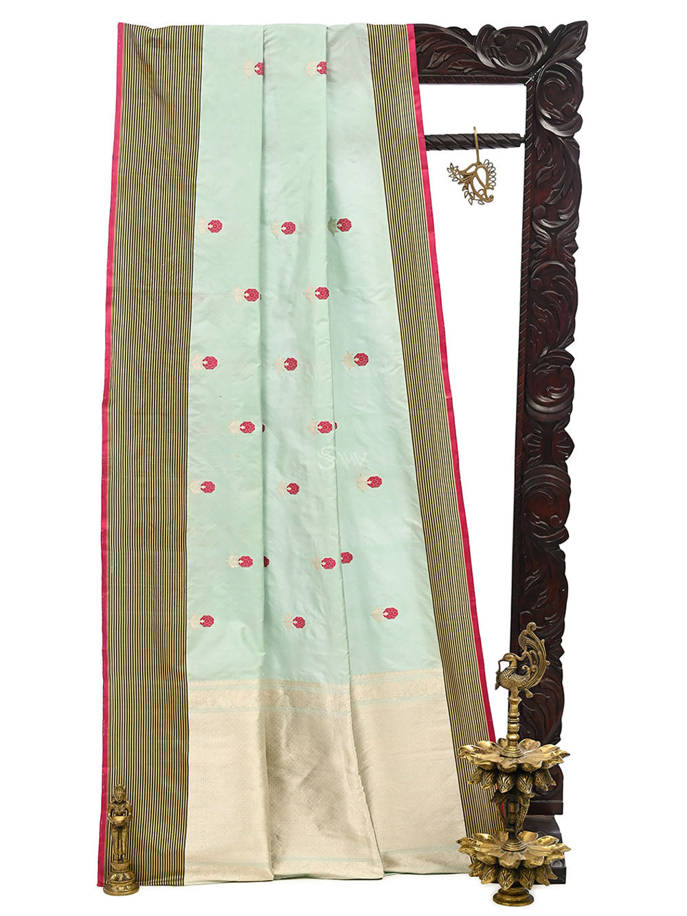 Mint Green Meenakari Katan Silk Handloom Banarasi Saree - Sacred Weaves