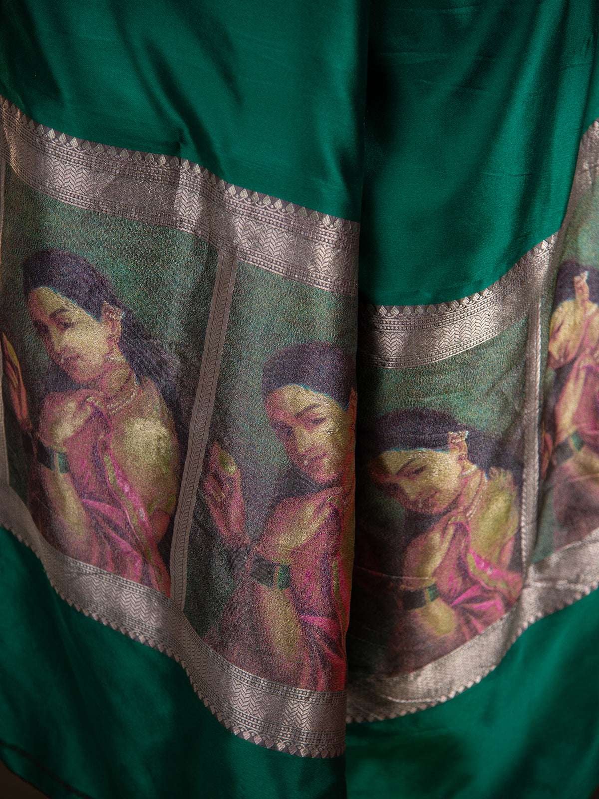 Bottle Green Plain Satin Silk Handloom Banarasi Saree - Sacred Weaves