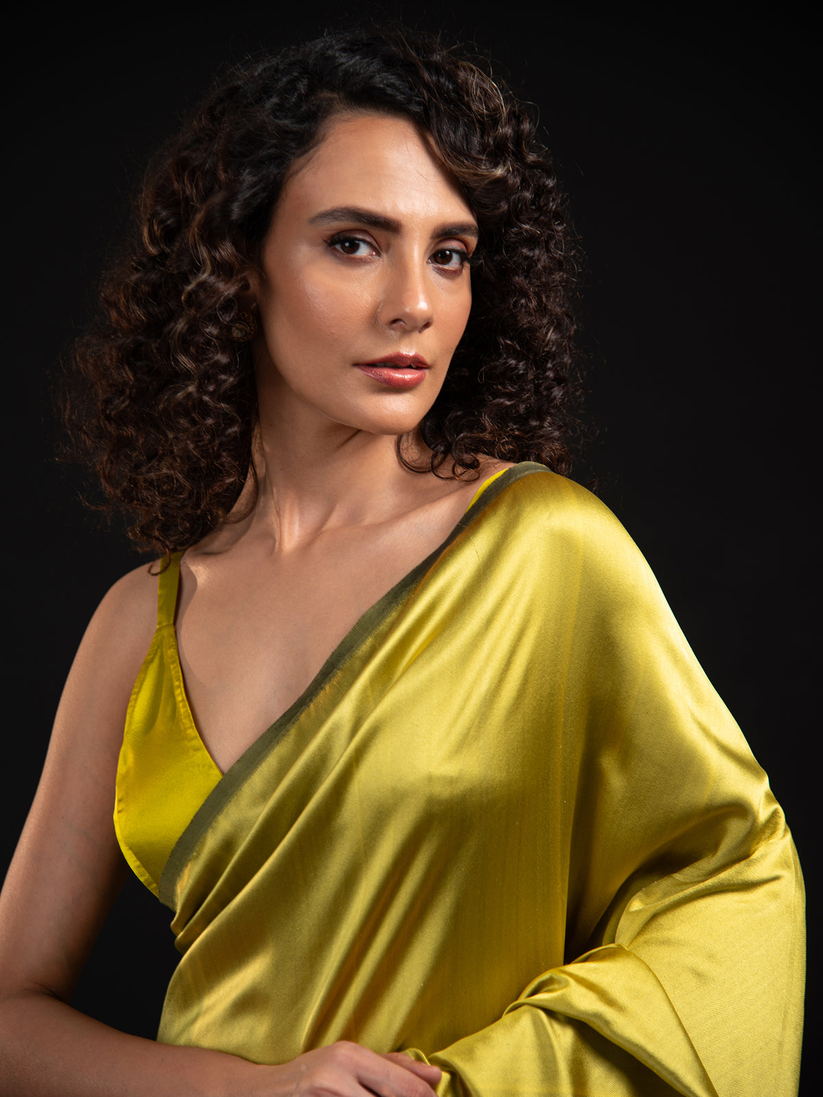 Lime Green Plain Satin Silk Handloom Banarasi Saree - Sacred Weaves
