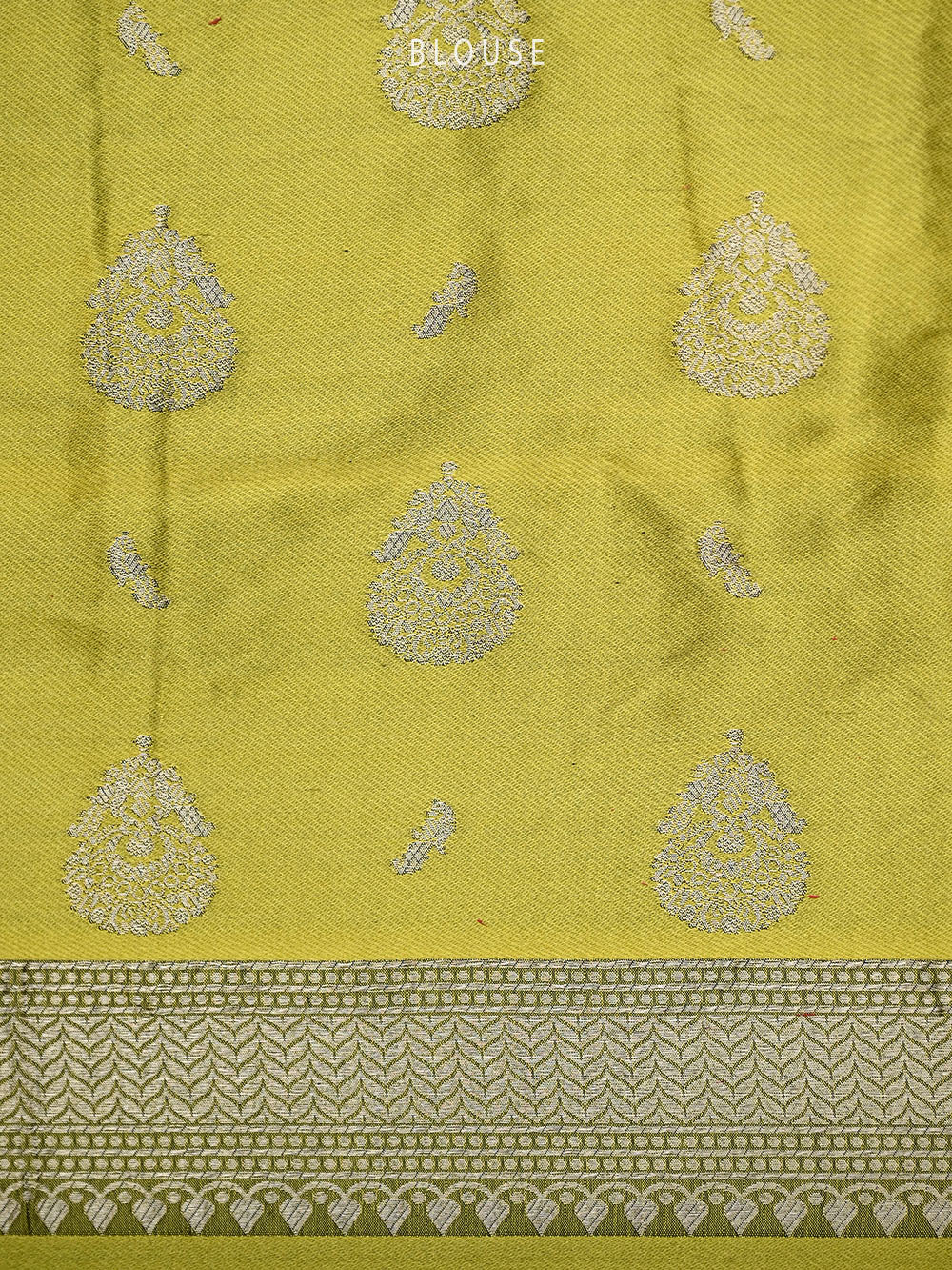 Lime Green Plain Satin Silk Handloom Banarasi Saree