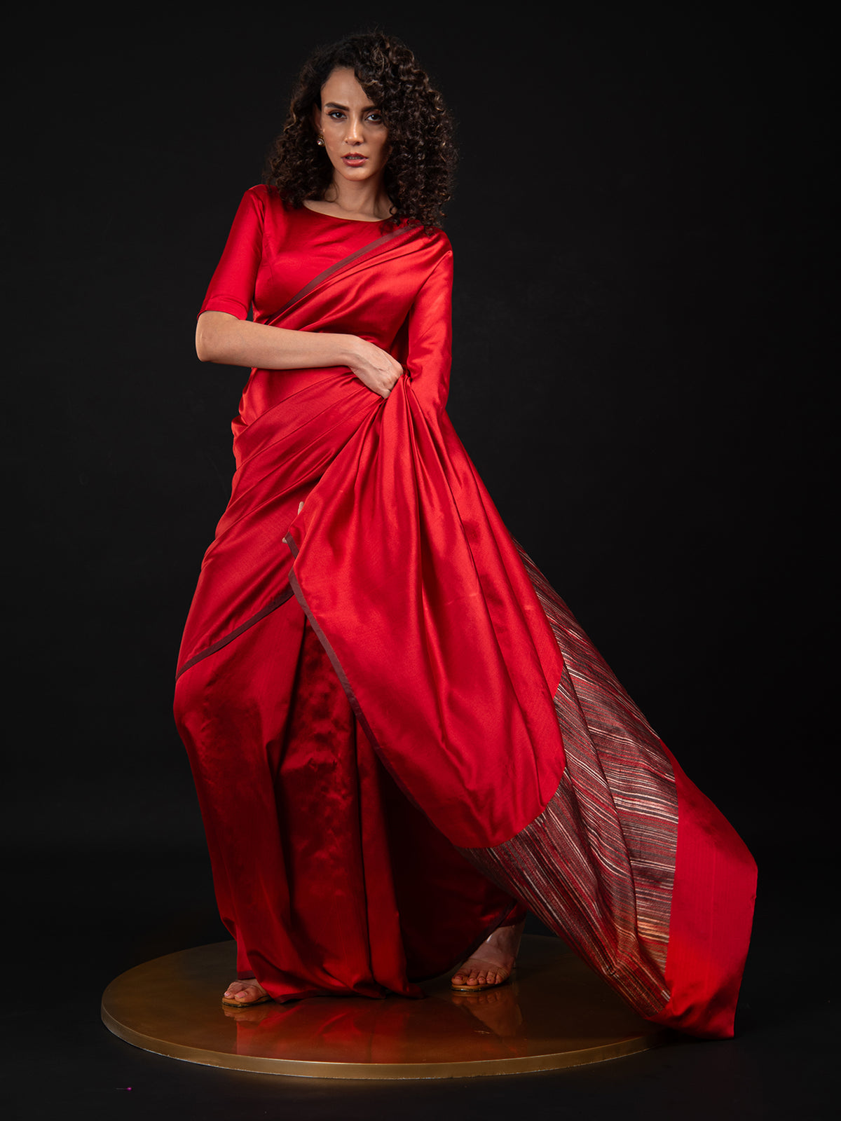 Red Plain Satin Silk Handloom Banarasi Saree - Sacred Weaves