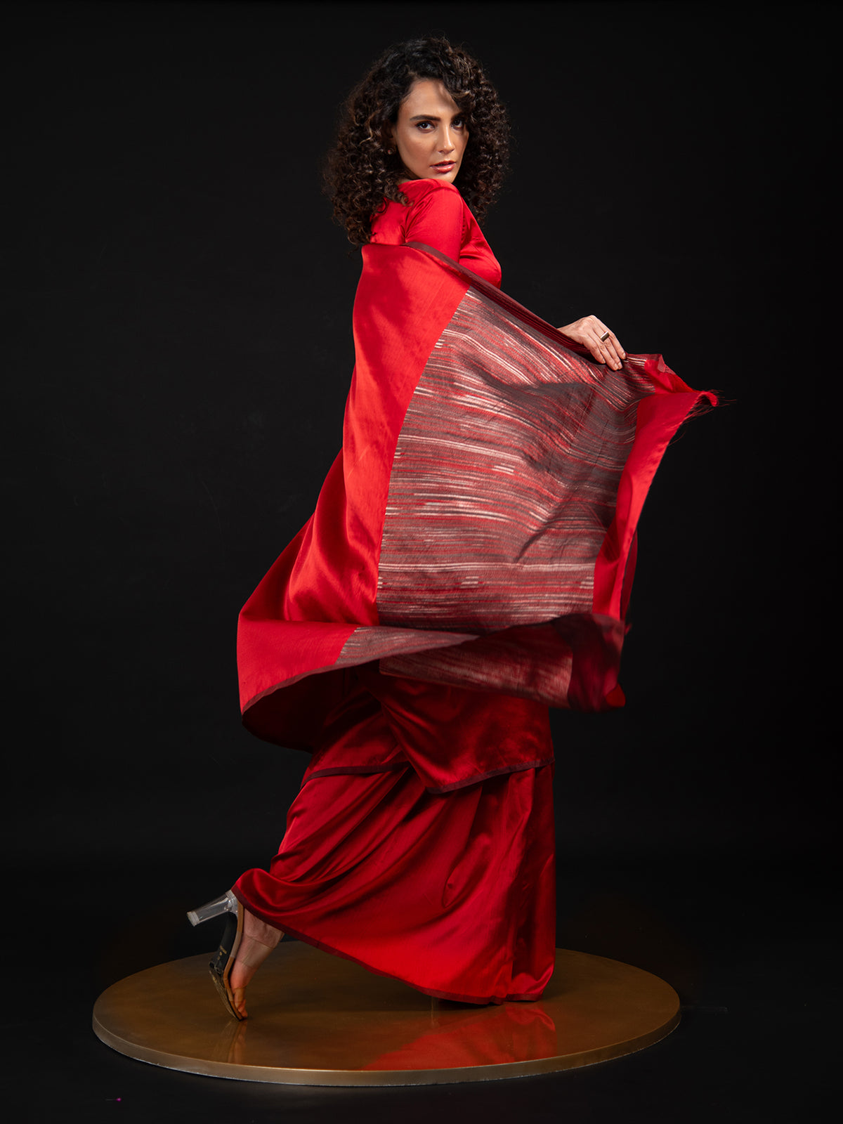 Red Plain Satin Silk Handloom Banarasi Saree - Sacred Weaves