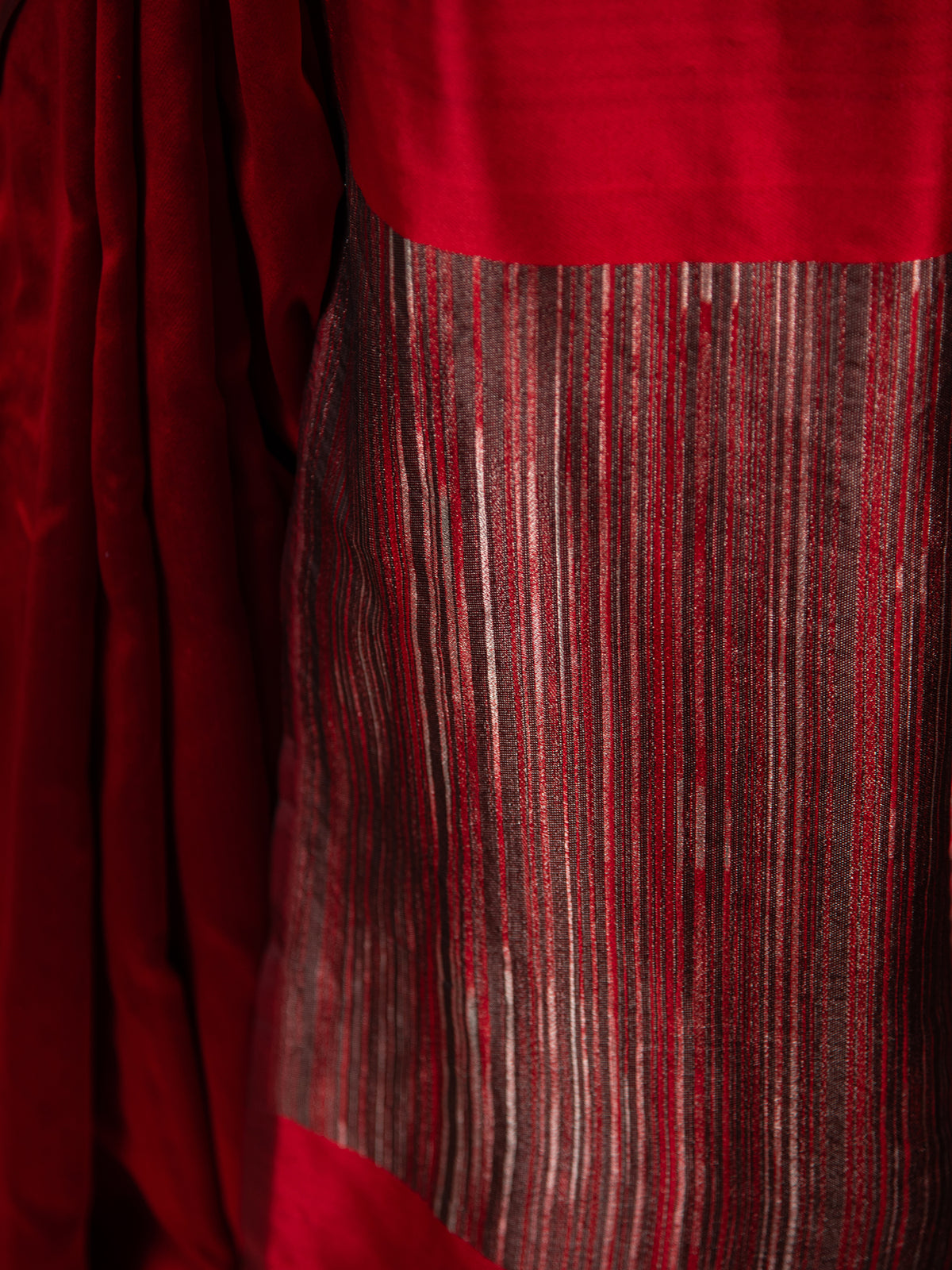 Red Plain Satin Silk Handloom Banarasi Saree - Sacred Weaves