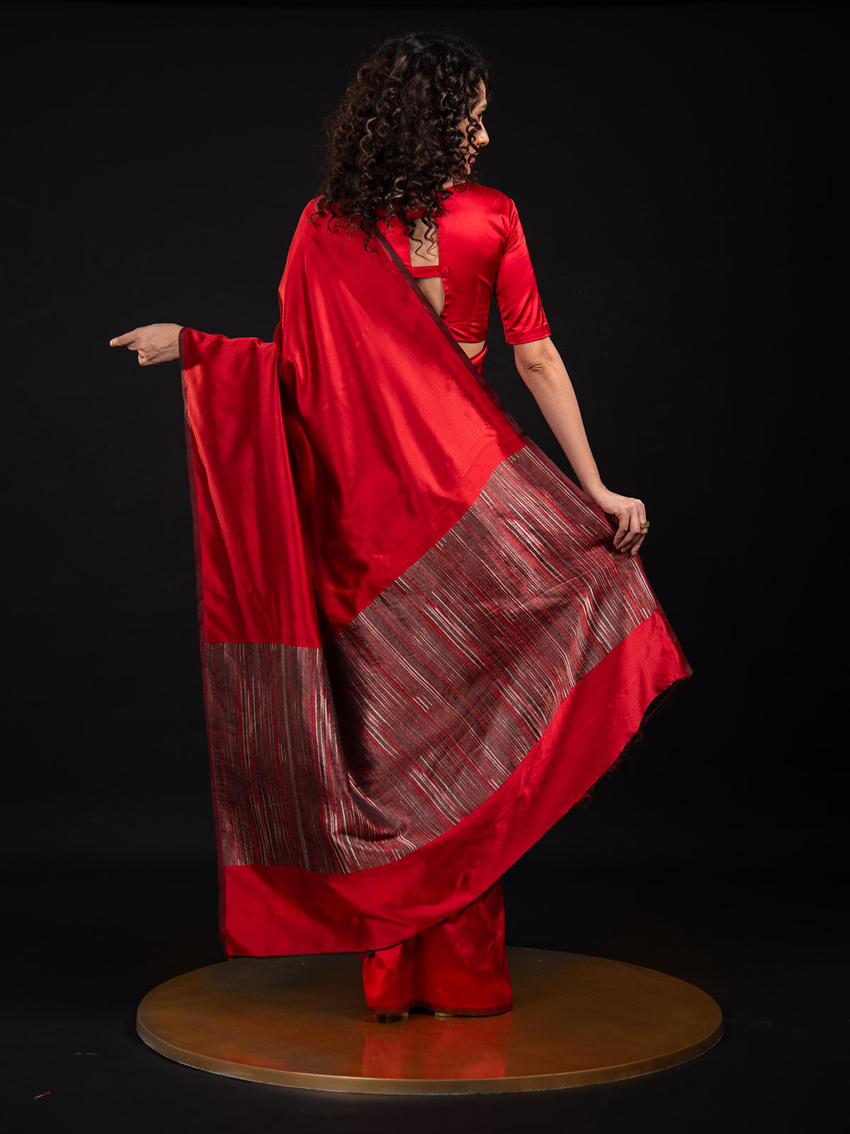 Red Plain Satin Silk Handloom Banarasi Saree - Sacred Weaves
