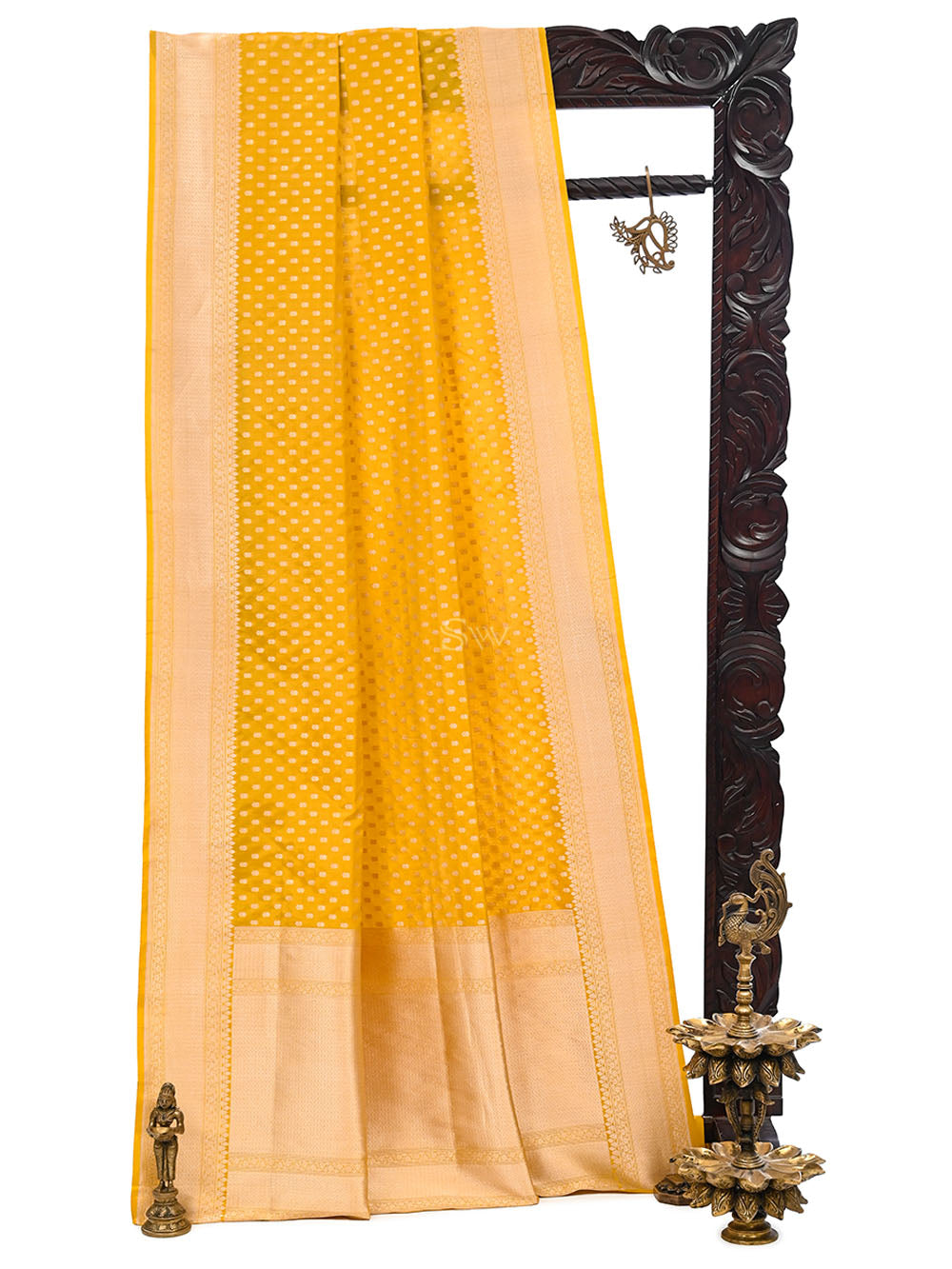 Yellow Booti Katan Silk Uppada Handloom Banarasi Saree - Sacred Weaves
