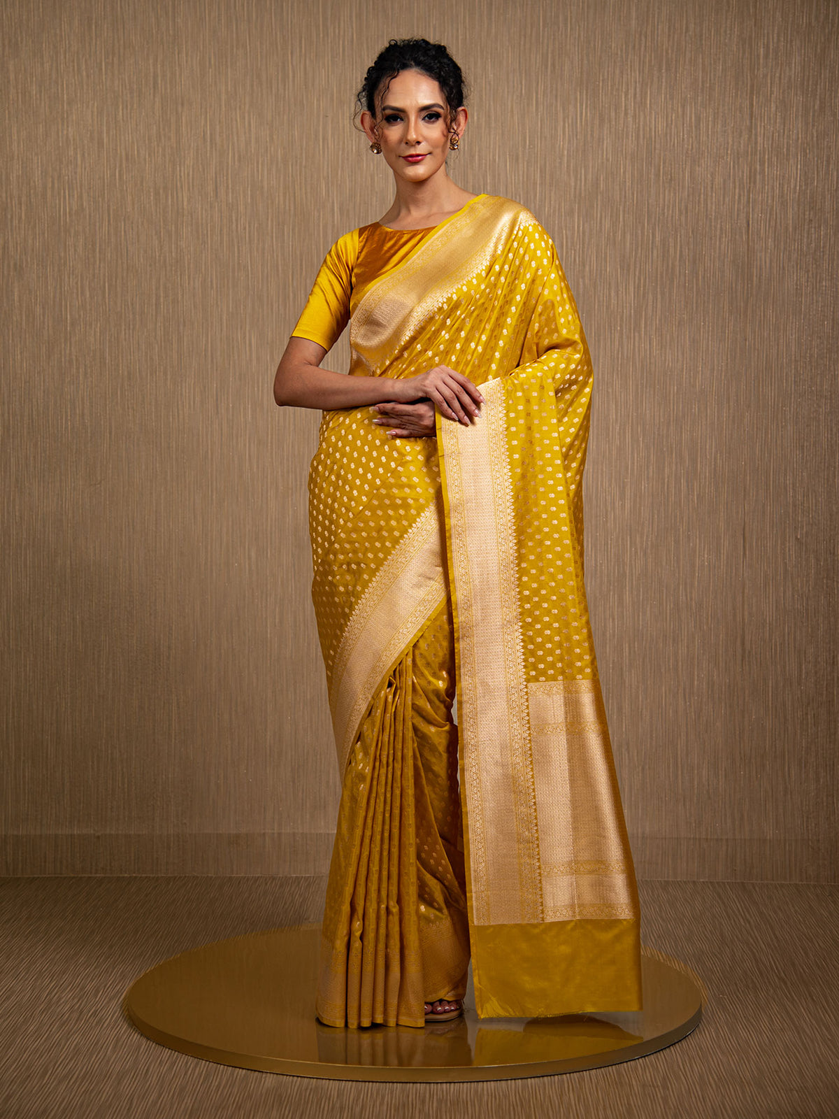 Yellow Booti Katan Silk Uppada Handloom Banarasi Saree - Sacred Weaves