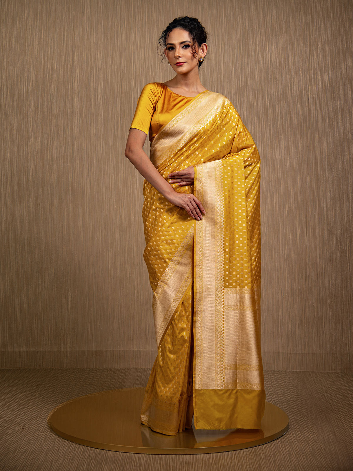 Yellow Booti Katan Silk Uppada Handloom Banarasi Saree - Sacred Weaves