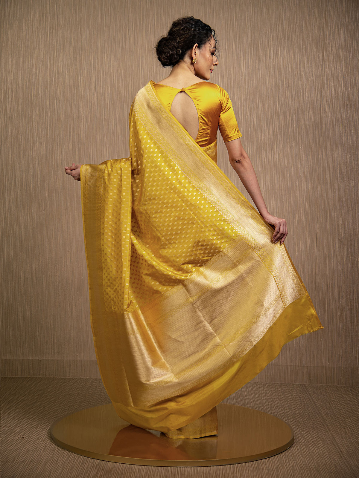 Yellow Booti Katan Silk Uppada Handloom Banarasi Saree - Sacred Weaves