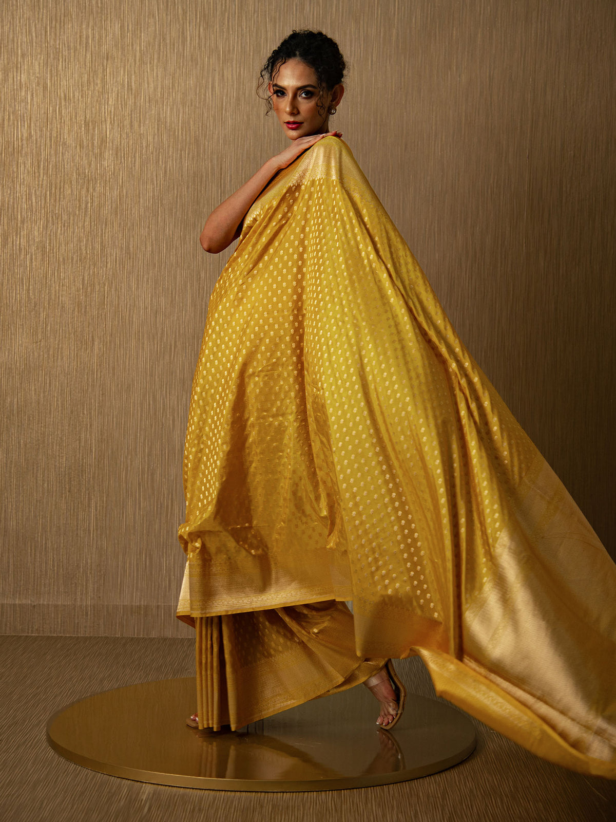 Yellow Booti Katan Silk Uppada Handloom Banarasi Saree - Sacred Weaves