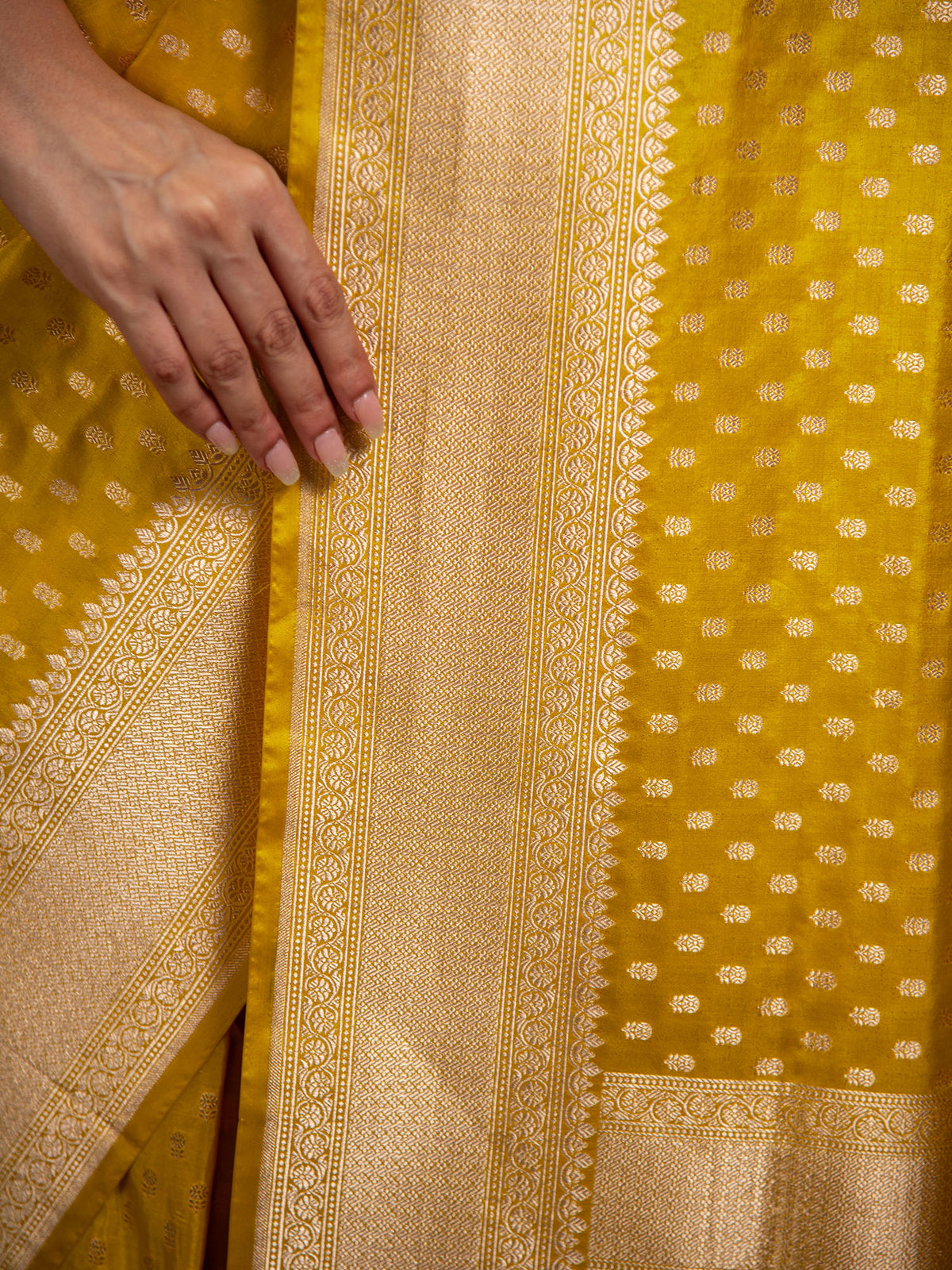 Yellow Booti Katan Silk Uppada Handloom Banarasi Saree - Sacred Weaves