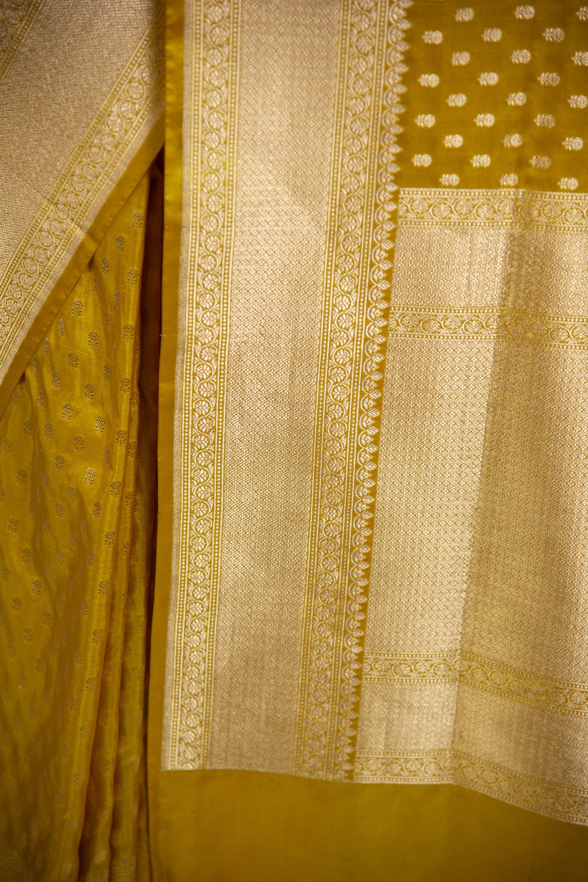 Yellow Booti Katan Silk Uppada Handloom Banarasi Saree - Sacred Weaves