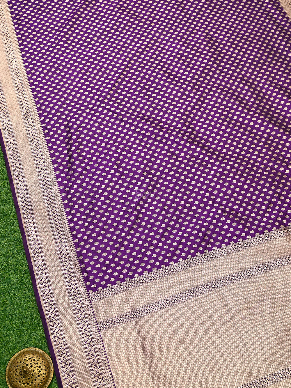 Purple Booti Katan Silk Uppada Handloom Banarasi Saree - Sacred Weaves