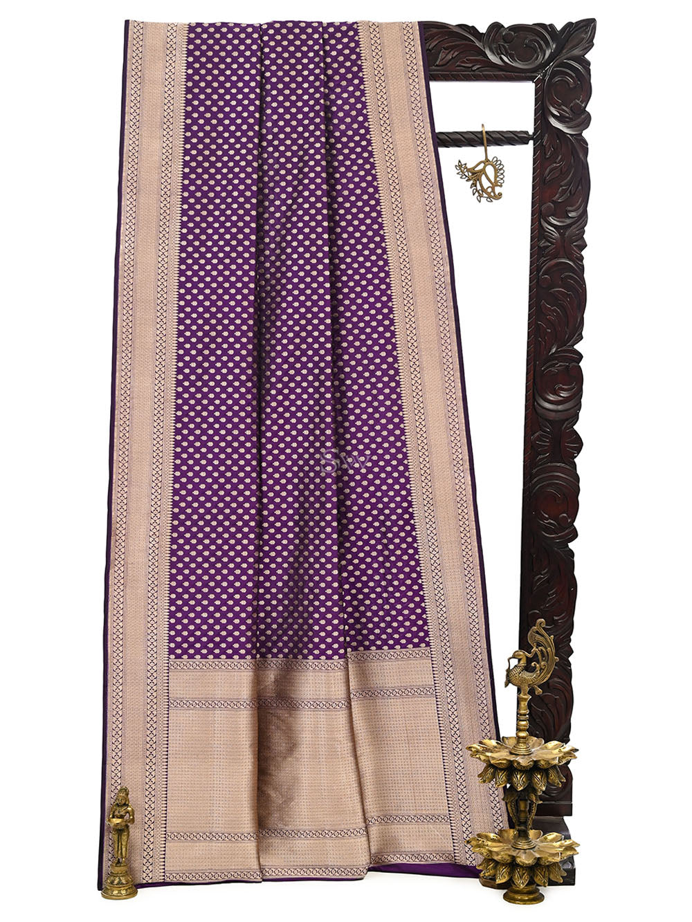 Purple Booti Katan Silk Uppada Handloom Banarasi Saree - Sacred Weaves