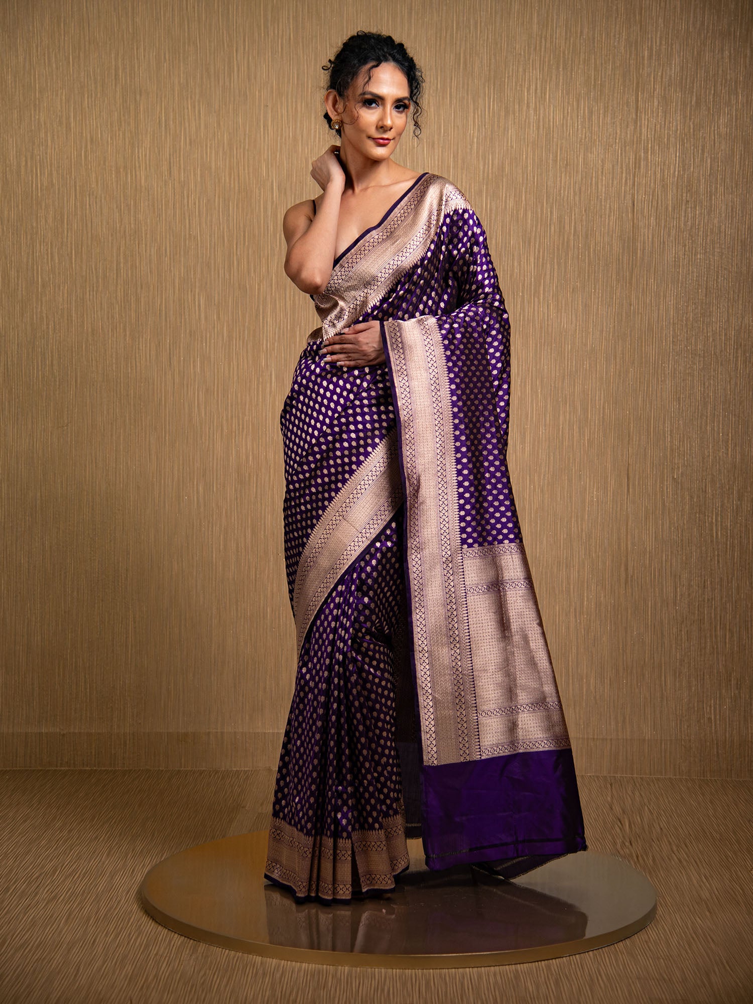Purple Booti Katan Silk Uppada Handloom Banarasi Saree - Sacred Weaves