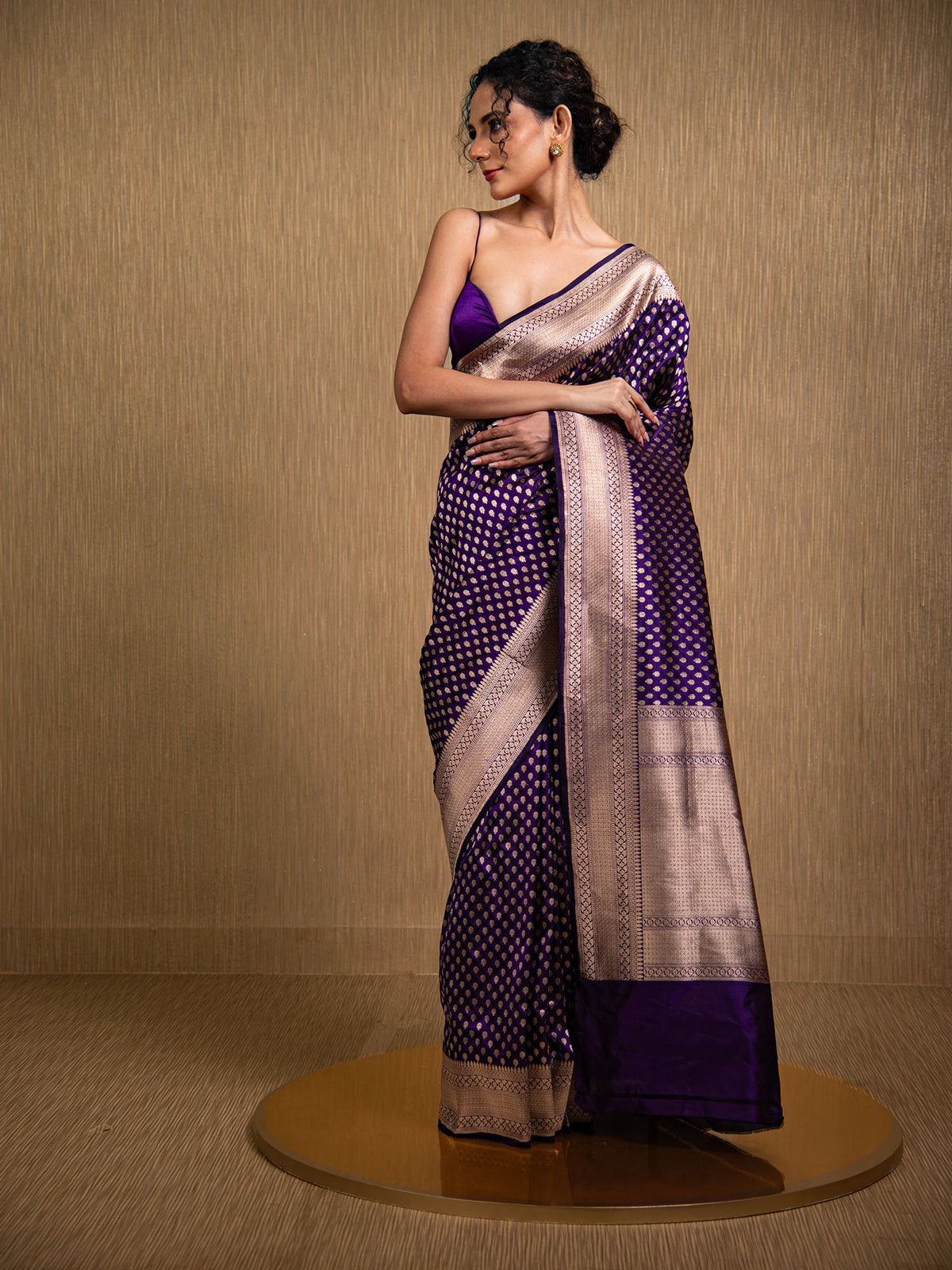 Purple Booti Katan Silk Uppada Handloom Banarasi Saree - Sacred Weaves