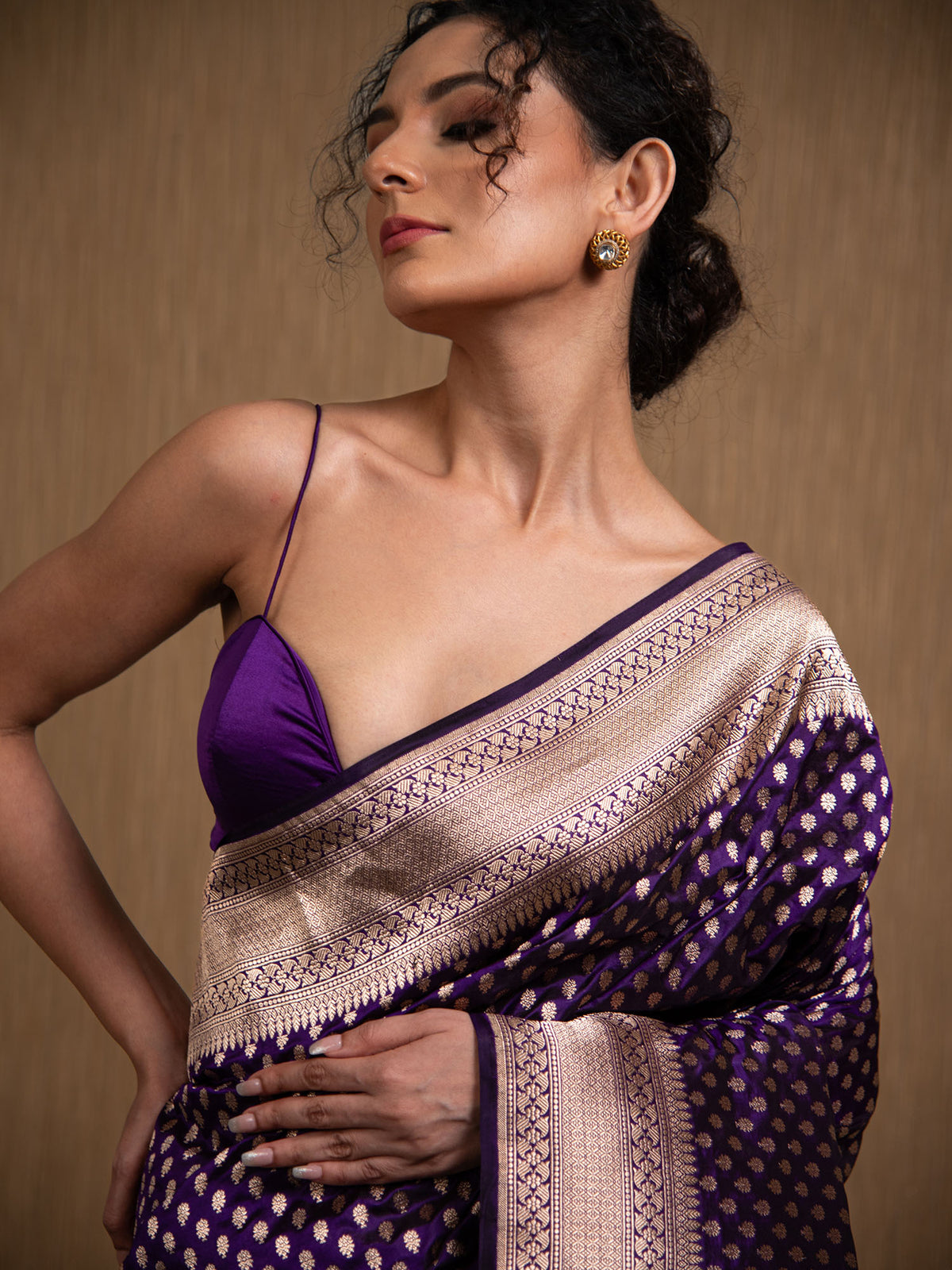 Purple Booti Katan Silk Uppada Handloom Banarasi Saree - Sacred Weaves