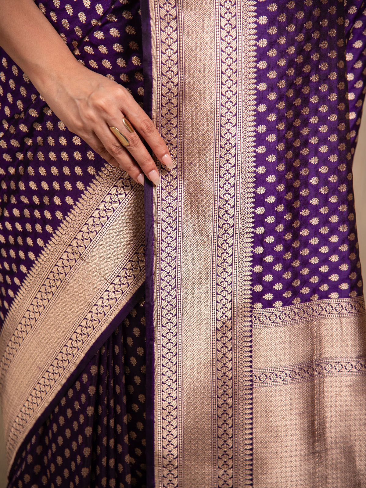 Purple Booti Katan Silk Uppada Handloom Banarasi Saree - Sacred Weaves