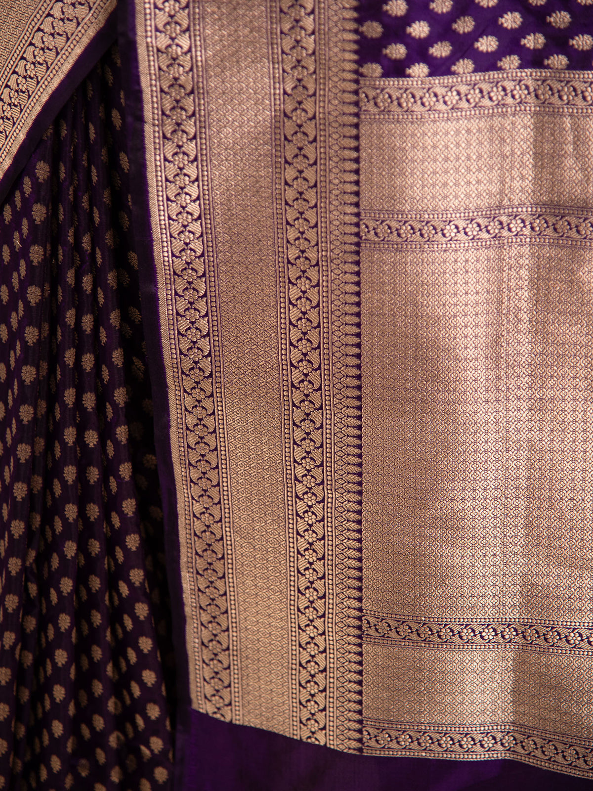 Purple Booti Katan Silk Uppada Handloom Banarasi Saree - Sacred Weaves