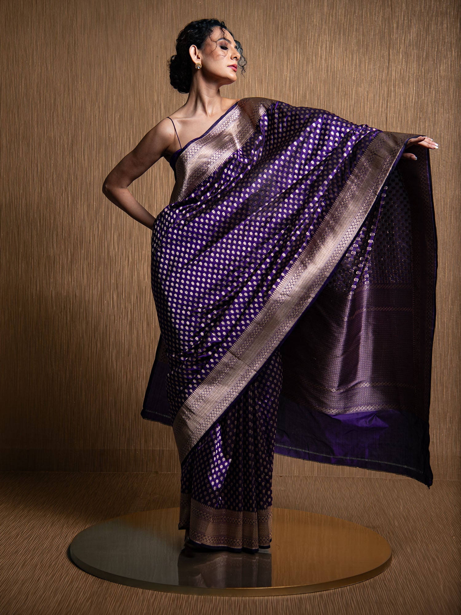 Purple Booti Katan Silk Uppada Handloom Banarasi Saree - Sacred Weaves