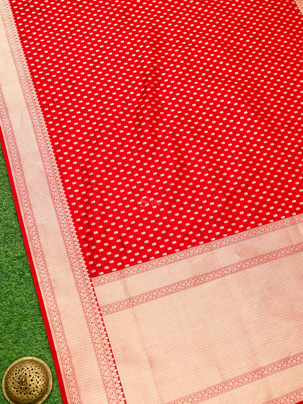 Red Booti Katan Silk Uppada Handloom Banarasi Saree - Sacred Weaves