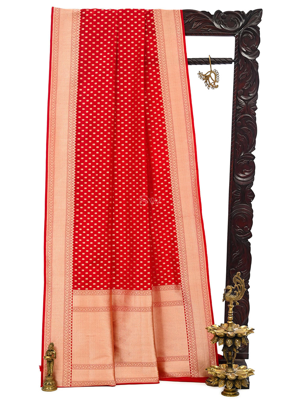 Red Booti Katan Silk Uppada Handloom Banarasi Saree - Sacred Weaves