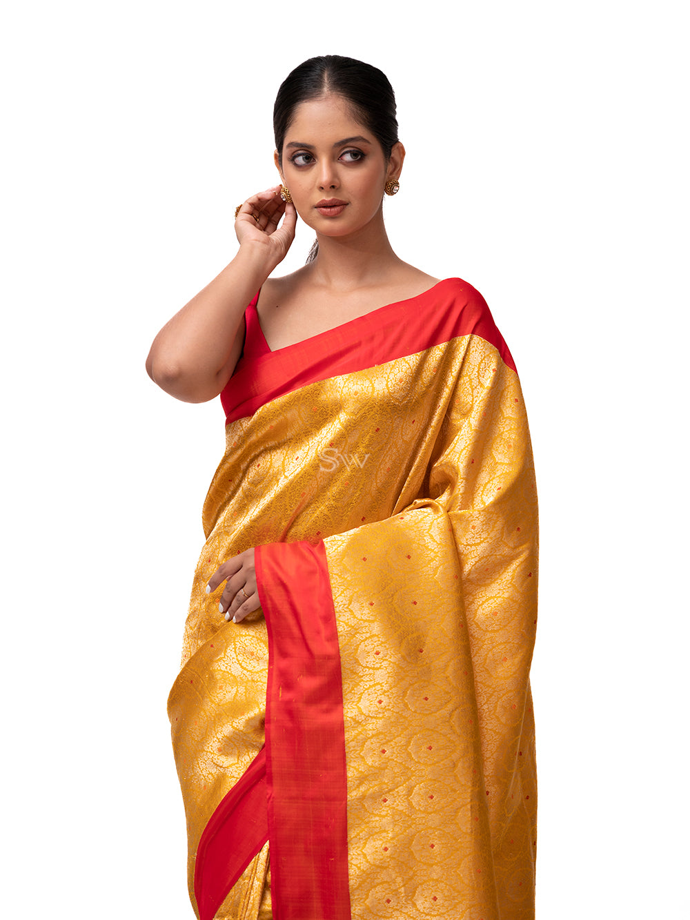 Yellow Katan Silk Brocade Handloom Banarasi Saree - Sacred Weaves