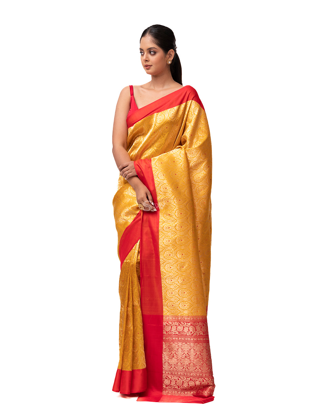 Yellow Katan Silk Brocade Handloom Banarasi Saree - Sacred Weaves