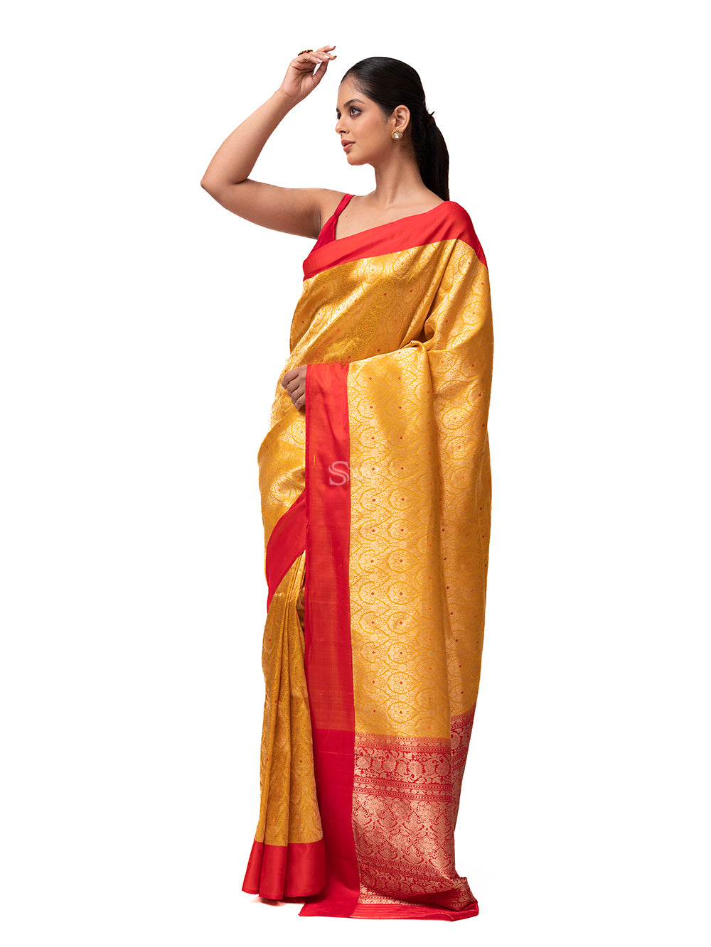 Yellow Katan Silk Brocade Handloom Banarasi Saree - Sacred Weaves