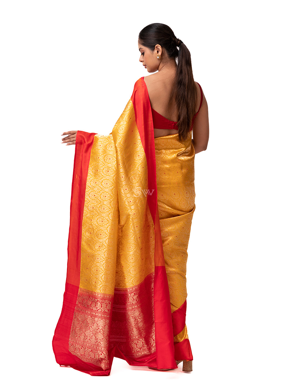 Yellow Katan Silk Brocade Handloom Banarasi Saree - Sacred Weaves