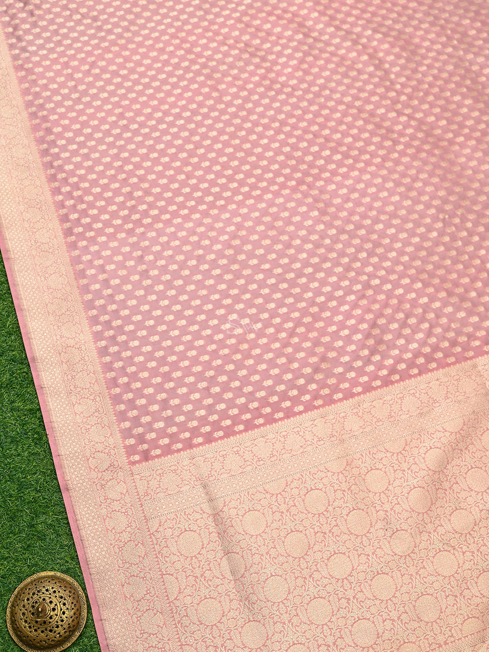 Pastel Pink Booti Katan Silk Uppada Handloom Banarasi Saree - Sacred Weaves
