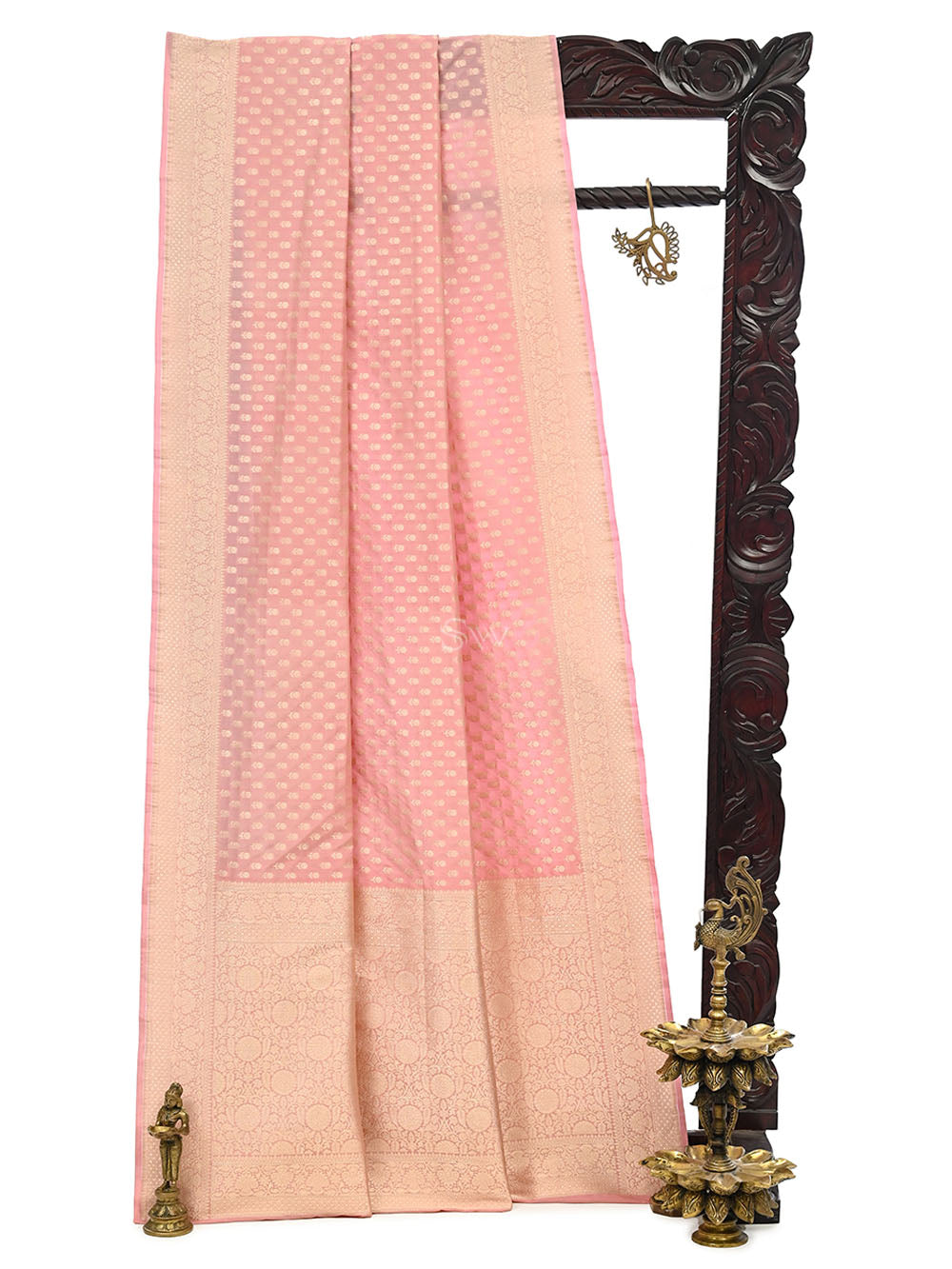 Pastel Pink Booti Katan Silk Uppada Handloom Banarasi Saree - Sacred Weaves
