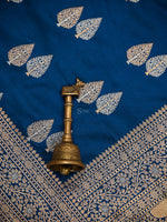 Midnight Blue Booti Katan Silk Handloom Banarasi Saree - Sacred Weaves
