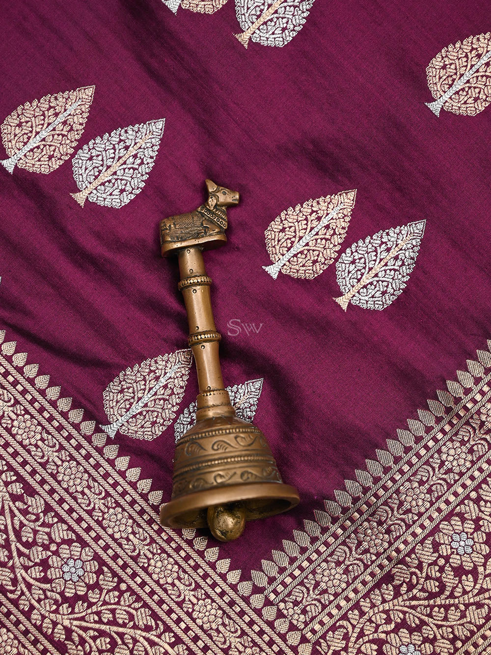 Wine Booti Katan Silk Handloom Banarasi Saree - Sacred Weaves