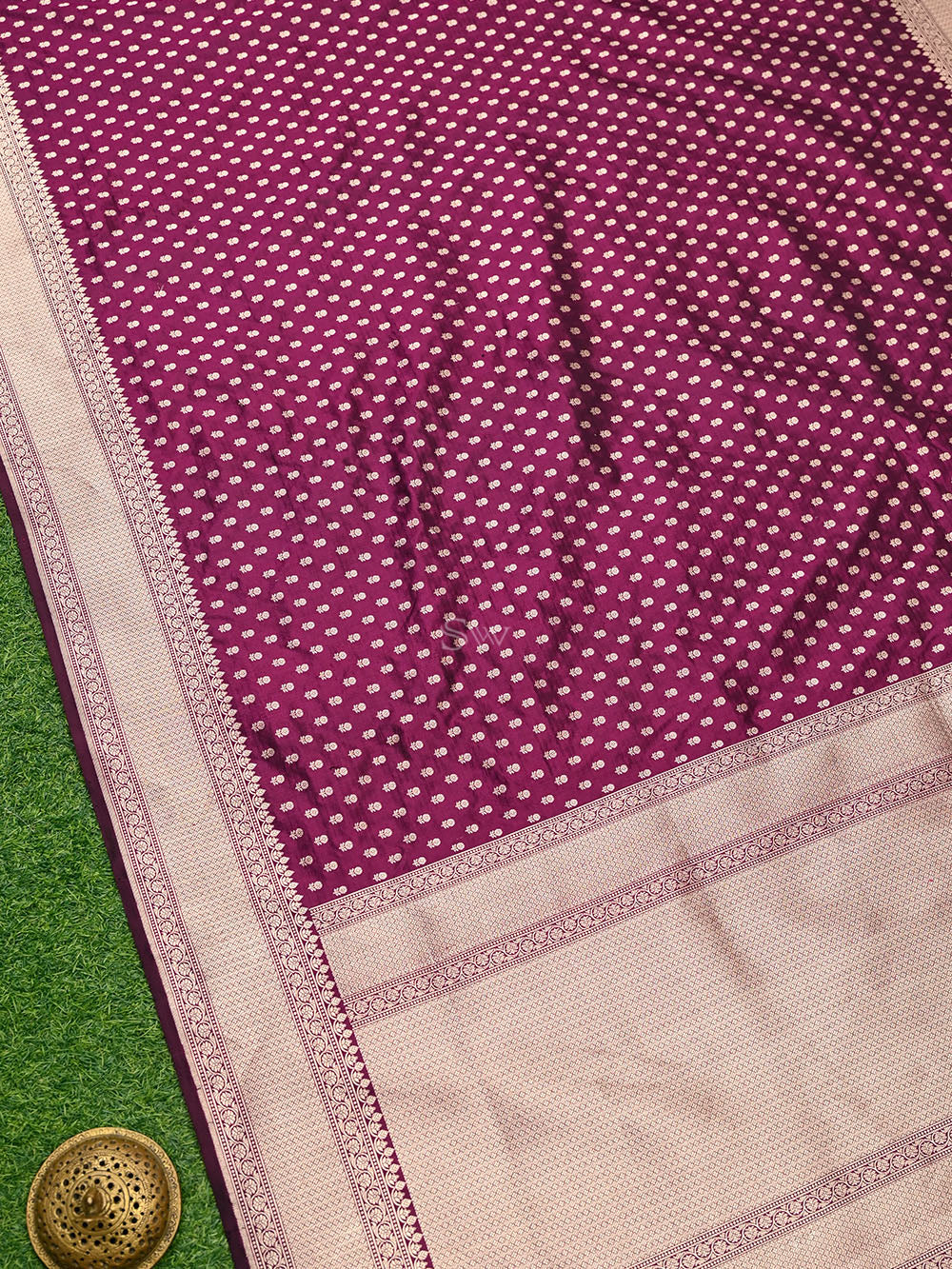 Wine Booti Katan Silk Uppada Handloom Banarasi Saree - Sacred Weaves