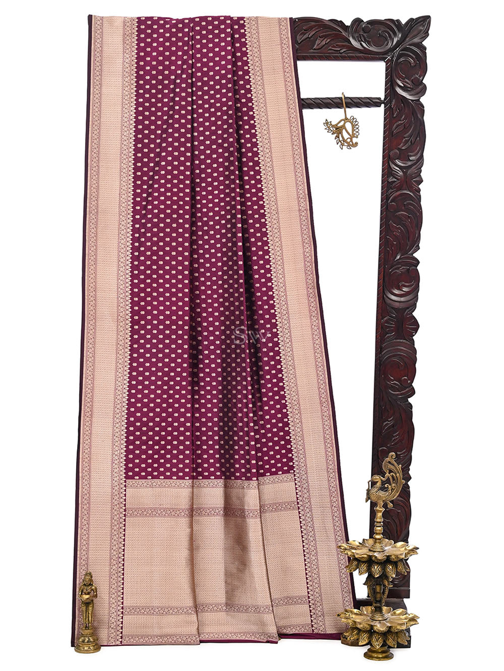 Wine Booti Katan Silk Uppada Handloom Banarasi Saree - Sacred Weaves
