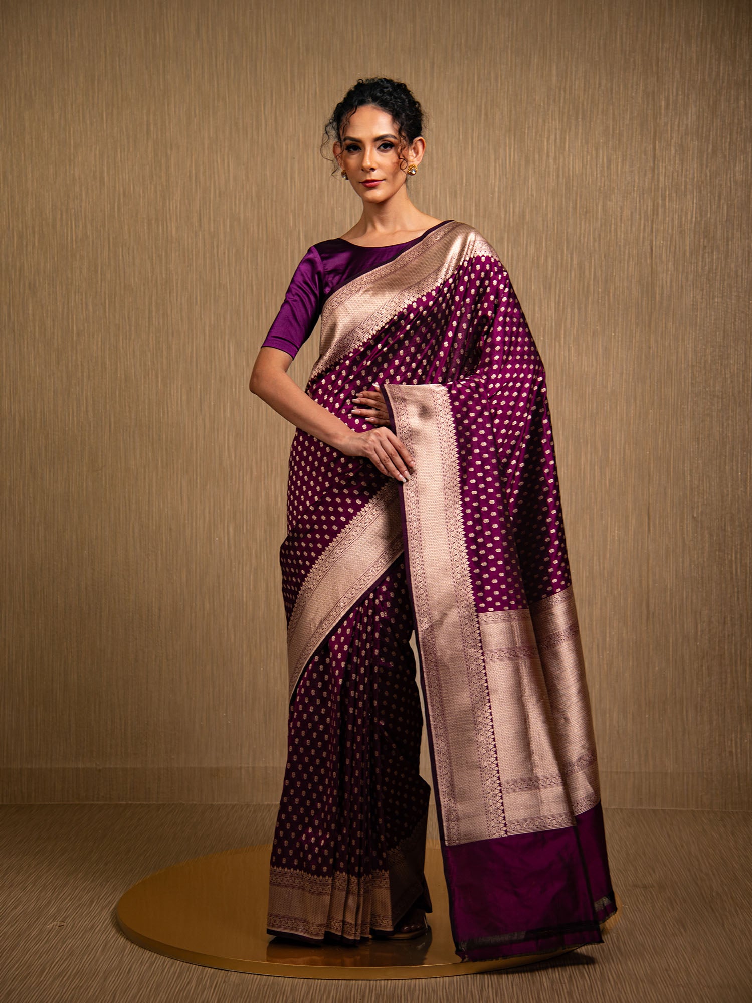 Wine Booti Katan Silk Uppada Handloom Banarasi Saree - Sacred Weaves