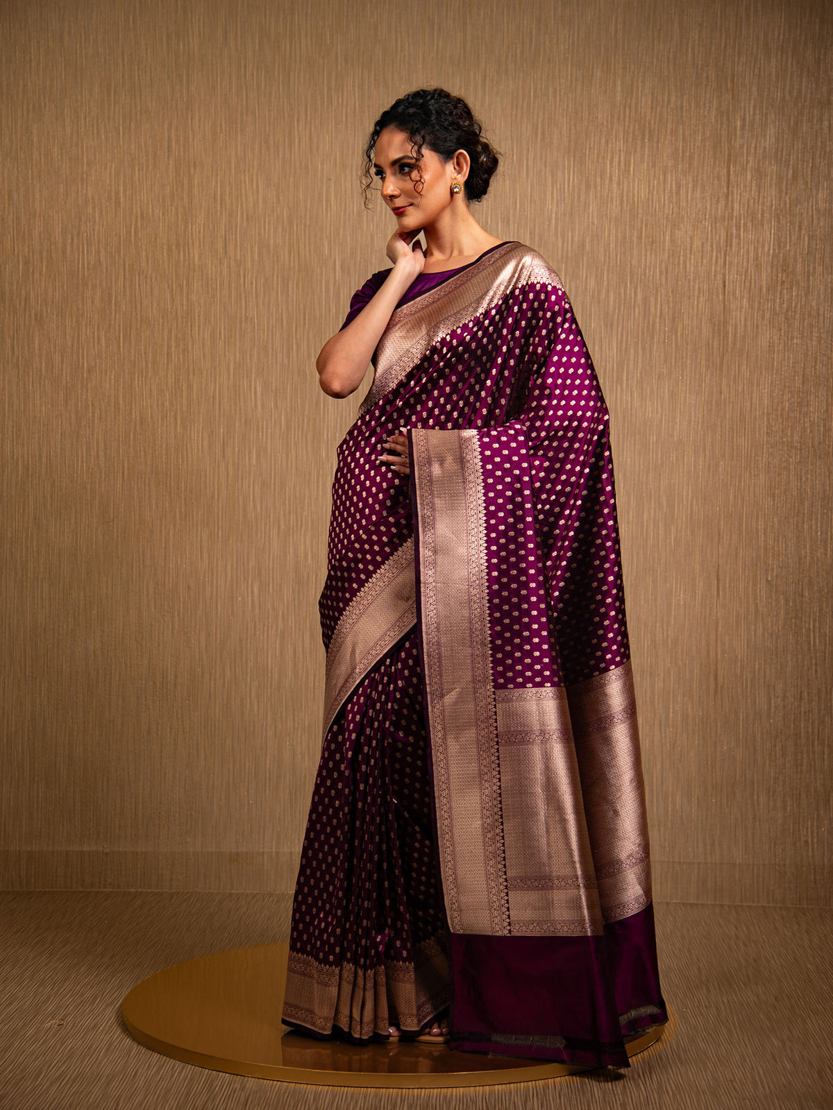 Wine Booti Katan Silk Uppada Handloom Banarasi Saree - Sacred Weaves