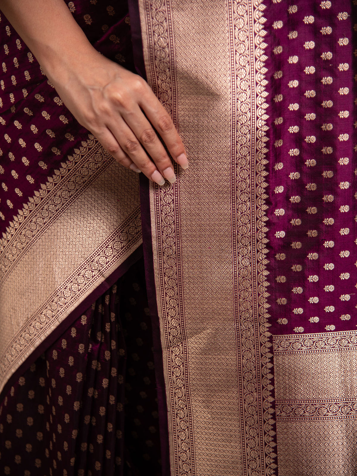 Wine Booti Katan Silk Uppada Handloom Banarasi Saree - Sacred Weaves