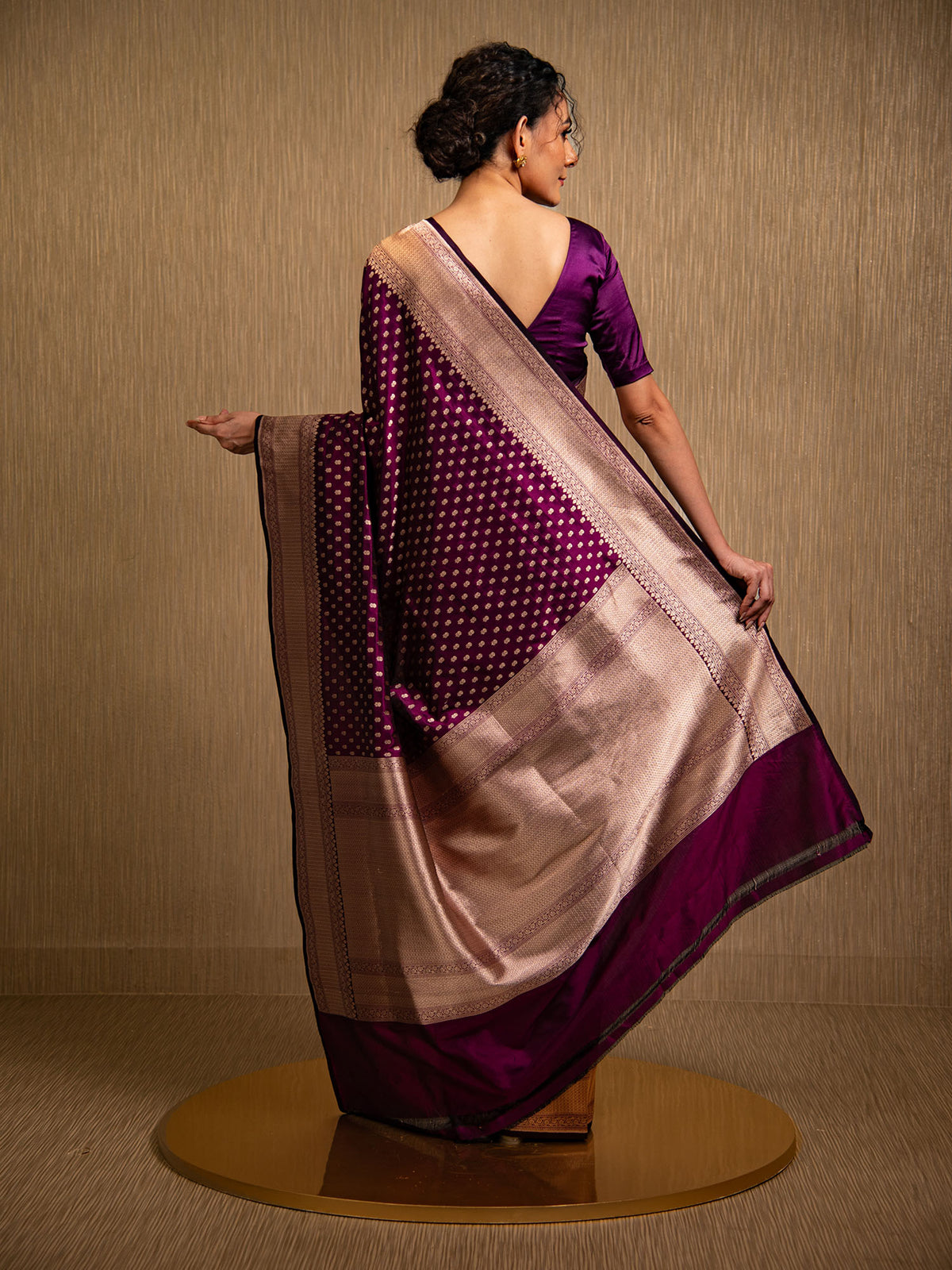 Wine Booti Katan Silk Uppada Handloom Banarasi Saree - Sacred Weaves
