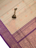 Beige Purple Booti Tussar Silk Handloom Banarasi Saree - Sacred Weaves