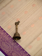 Beige Purple Booti Tussar Silk Handloom Banarasi Saree - Sacred Weaves