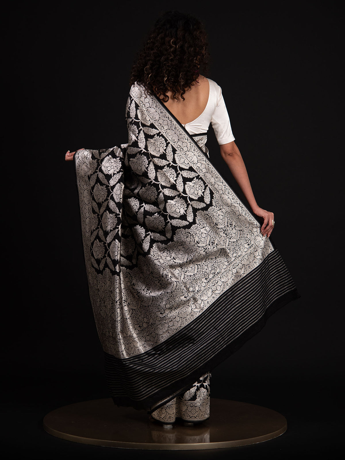 Black Shikargah Katan Silk Handloom Banarasi Saree - Sacred Weaves