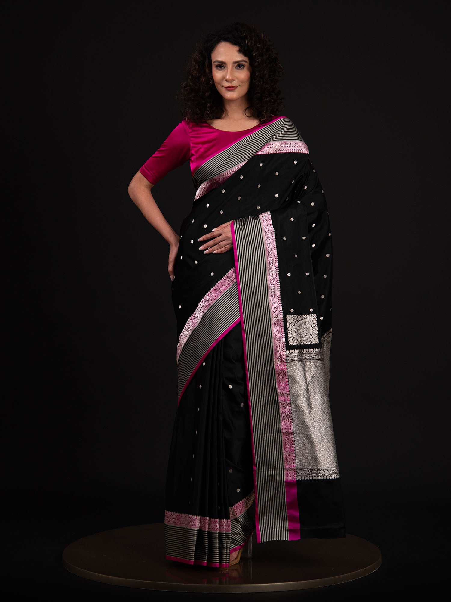 Black Konia Satin Silk Handloom Banarasi Saree - Sacred Weaves