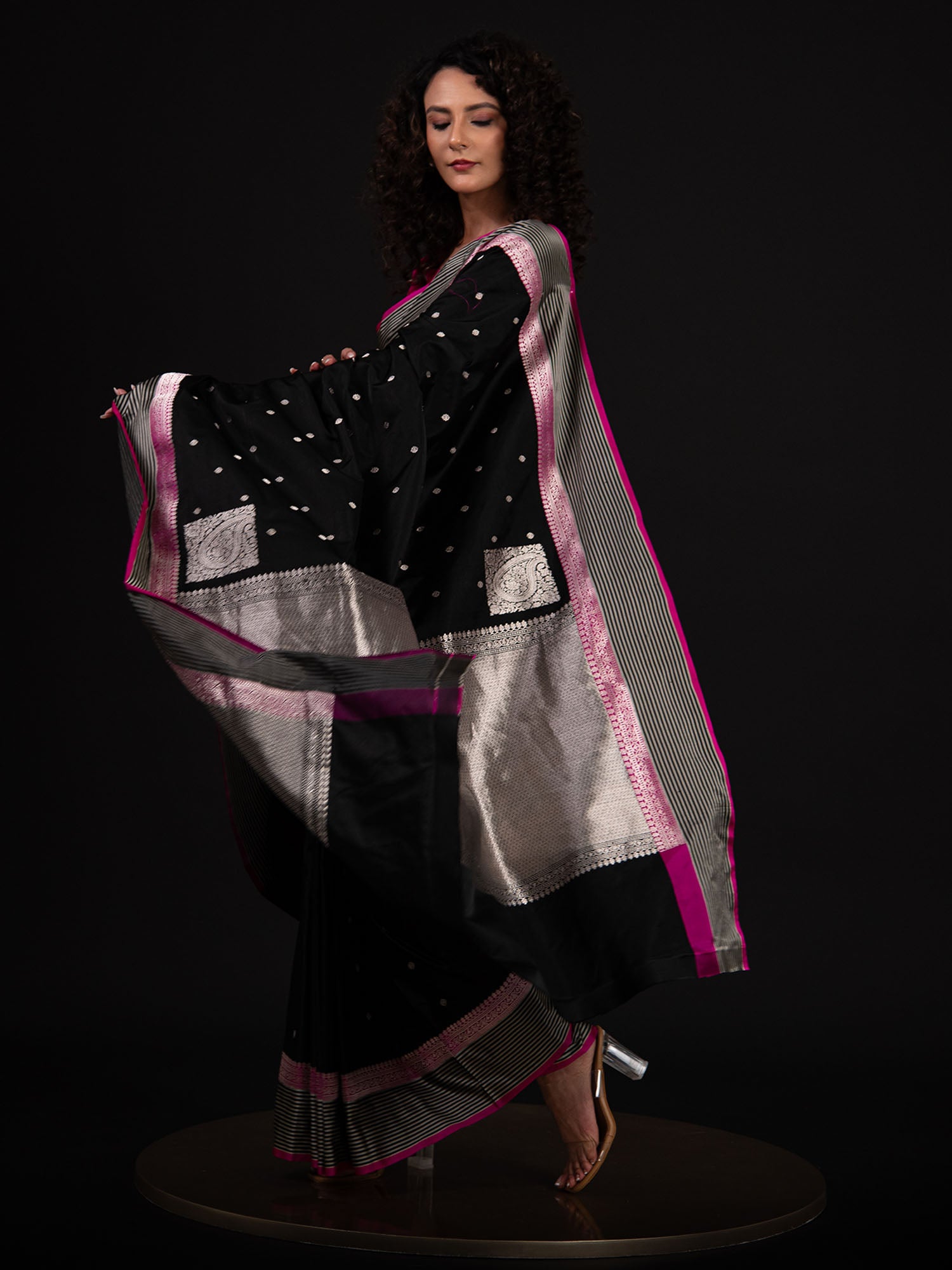 Black Konia Satin Silk Handloom Banarasi Saree - Sacred Weaves