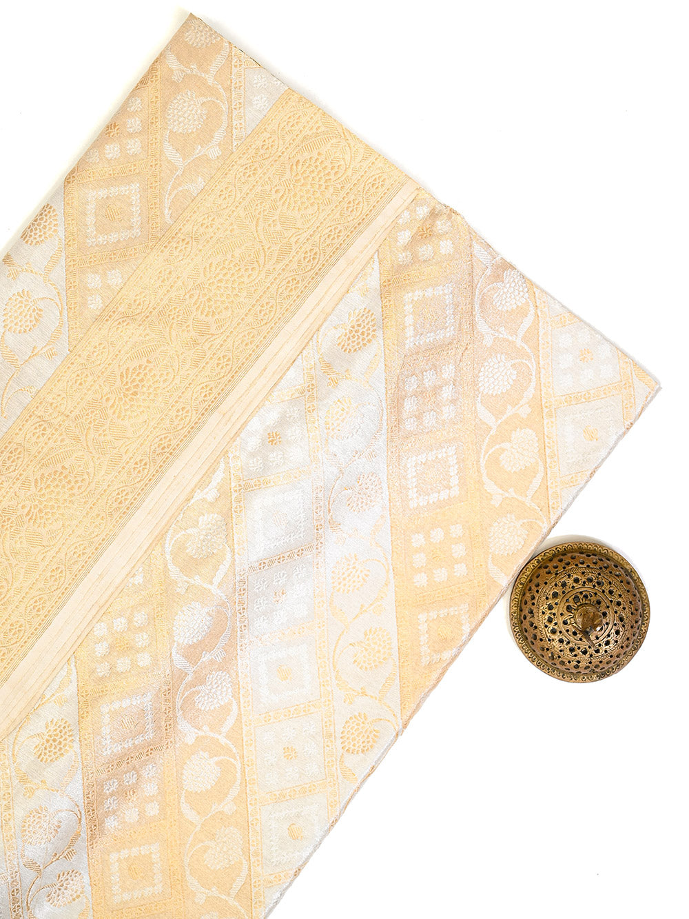 Cream Sona Roopa Silk Tissue Real Zari Handloom Banarasi Saree - Sacred Weaves