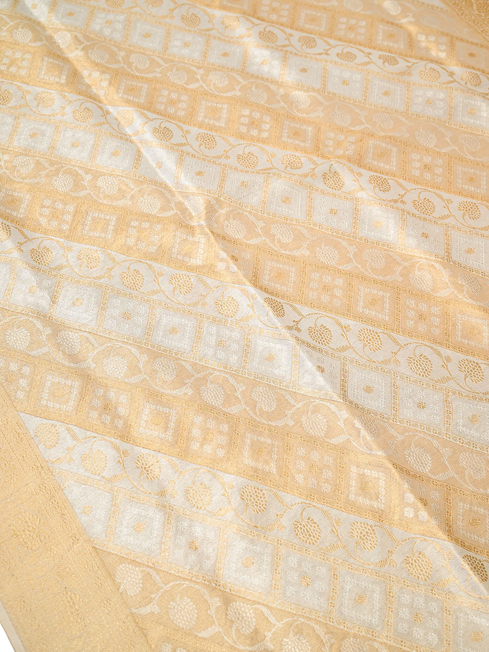 Cream Sona Roopa Silk Tissue Real Zari Handloom Banarasi Saree - Sacred Weaves