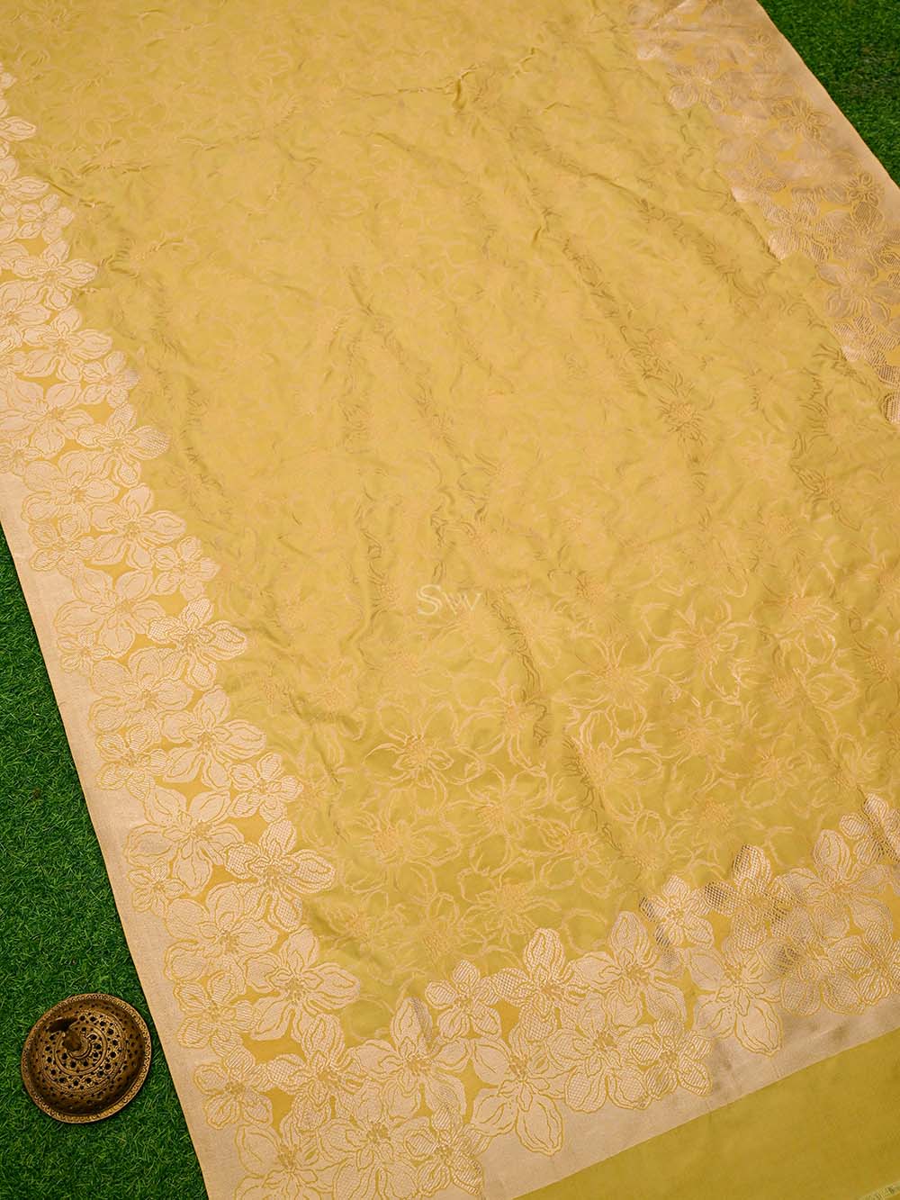 Yellow Jaal Katan Silk Handloom Banarasi Saree