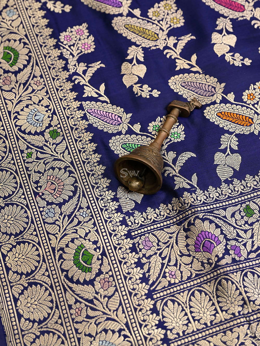 Navy Blue Meenakari Katan Silk Handloom Banarasi Saree - Sacred Weaves