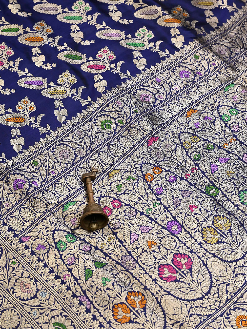 Navy Blue Meenakari Katan Silk Handloom Banarasi Saree - Sacred Weaves